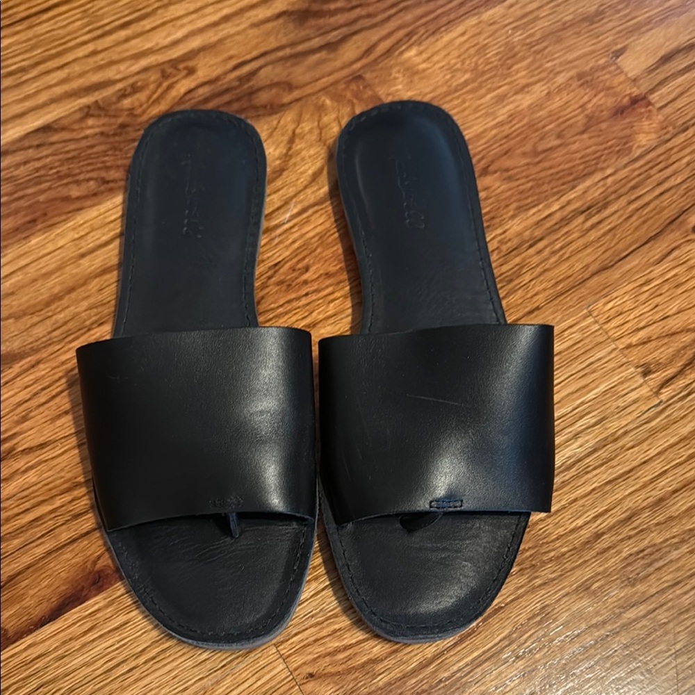 Madewell Black Leather Slide Sandals